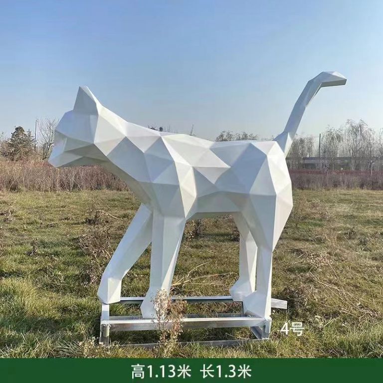 幾何小貓雕塑 不銹鋼動物擺件