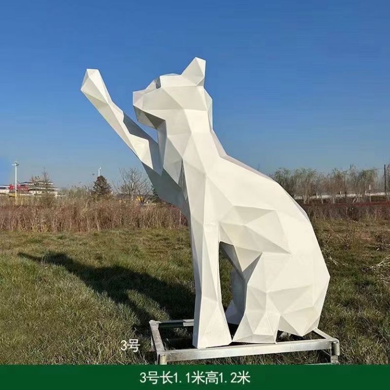 抽象招財貓 不銹鋼動物雕塑