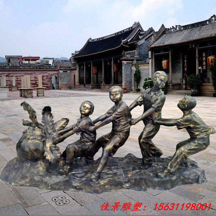  拔蘿卜人物銅雕 童趣主題雕塑 