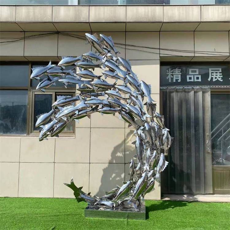 廣場(chǎng)不銹鋼魚(yú)群動(dòng)物雕塑