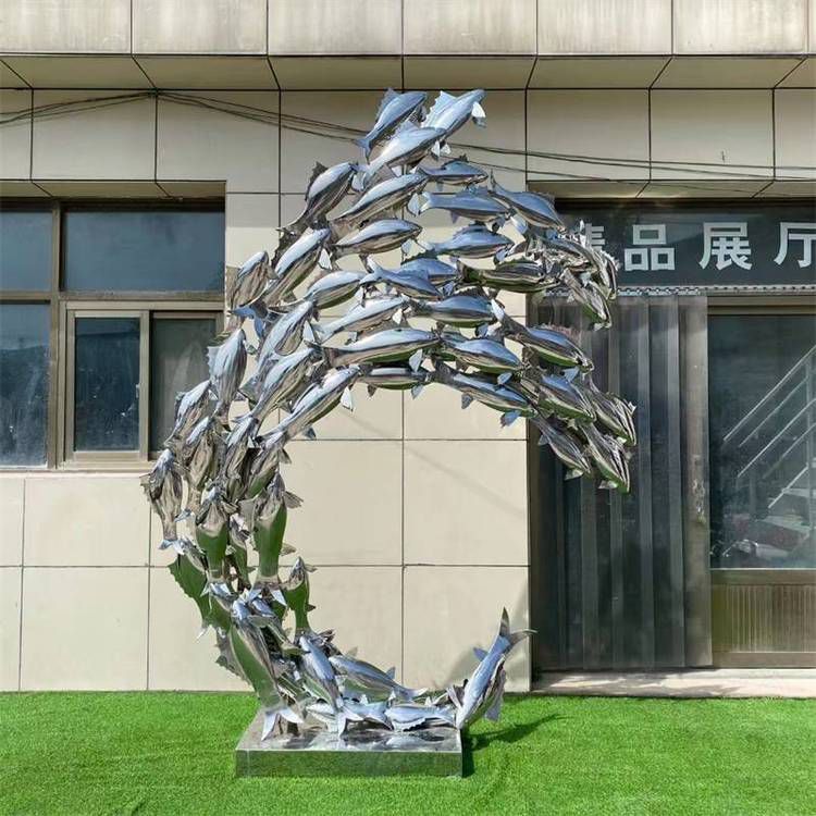 抽象不銹鋼魚(yú)群雕塑