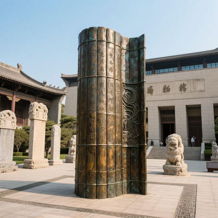 博物館竹簡(jiǎn)銅雕 鑄銅雕塑廠家